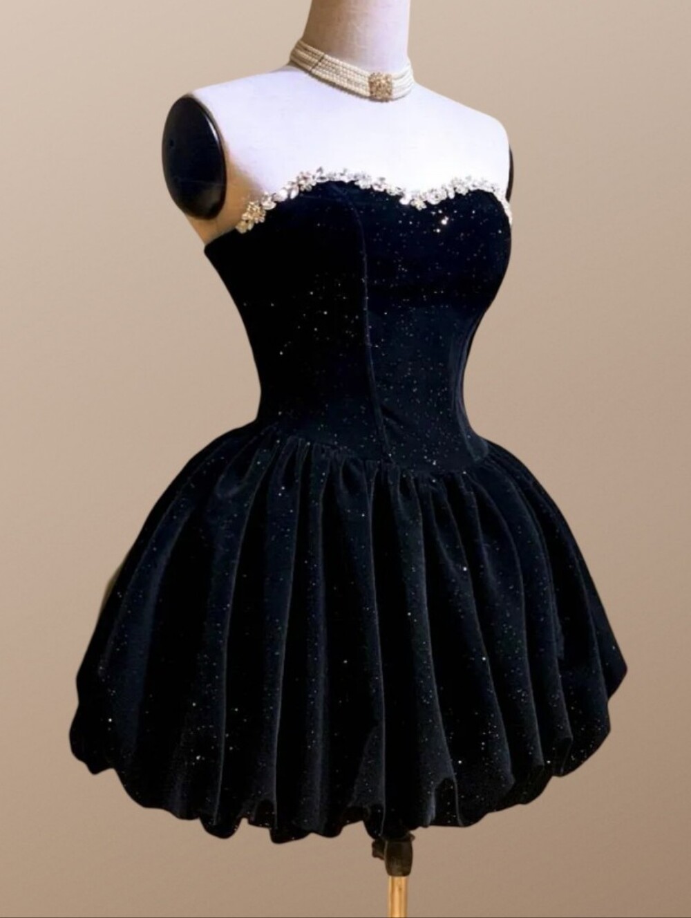 Black Velvet Gala Night Dress Embellished Glittery Bubble Dress S Birthday Goth